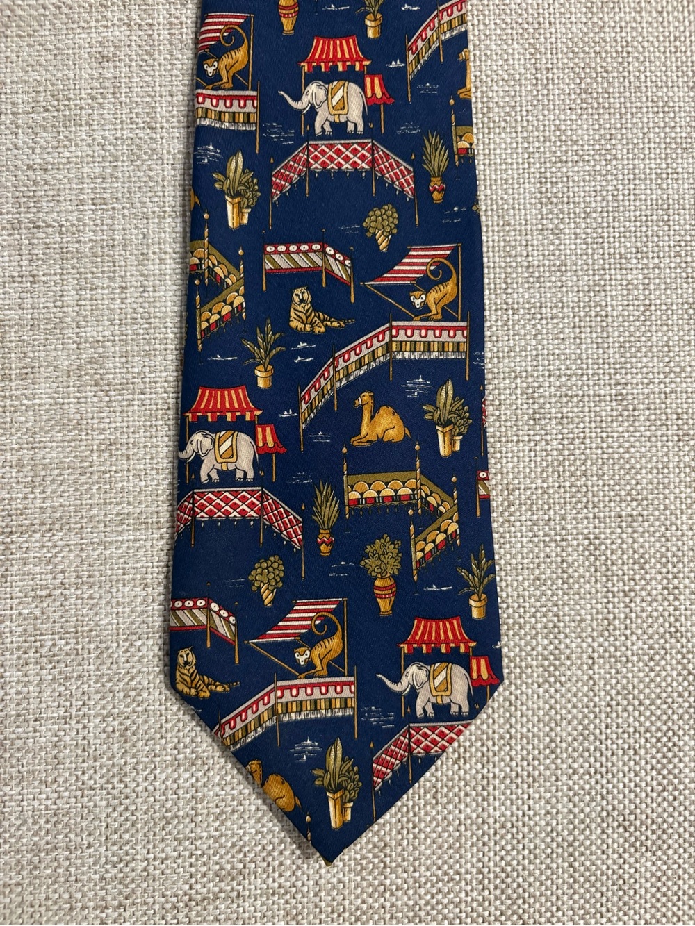 Salvatore Ferragamo Silk Tie Circus Animals Elephant Tiger Monkey Italy